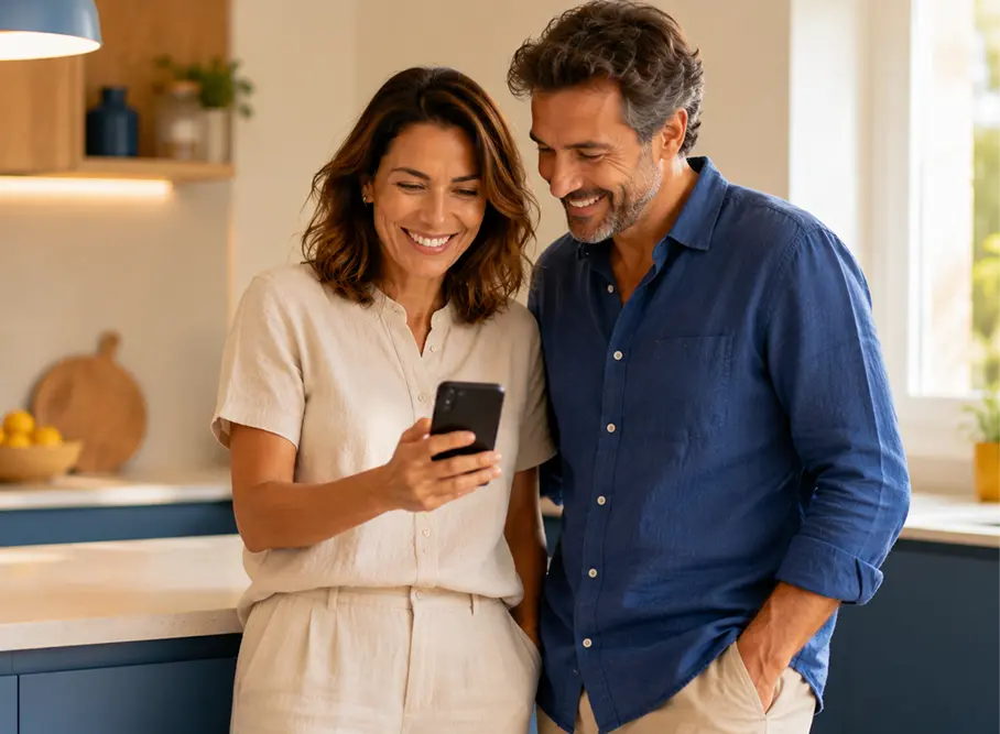 Pareja consultando su potencia contratada desde el móvil